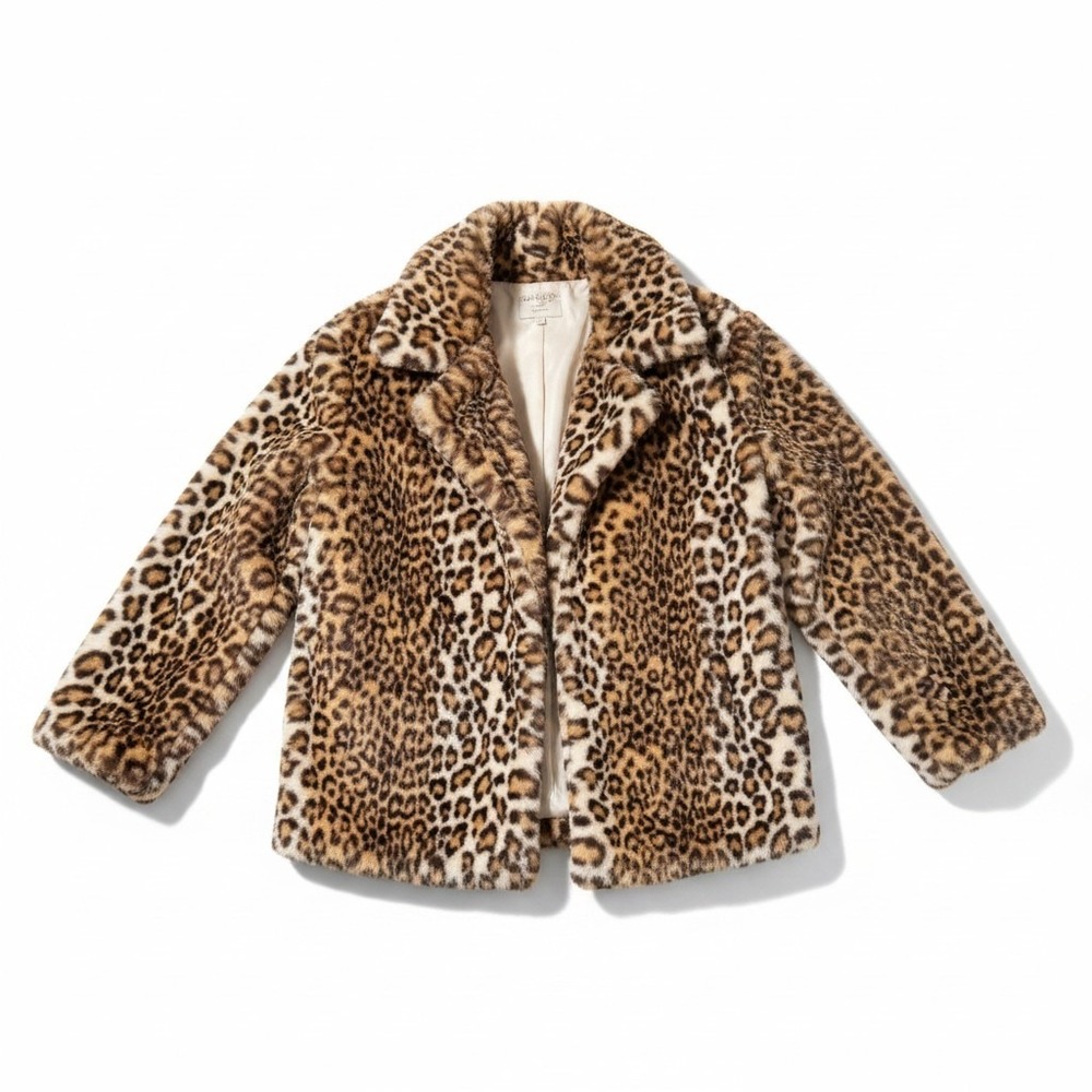 Hayden Faux Fur Coat S/M Leopard Print Animal Collared Jacket Mob Wife Glam